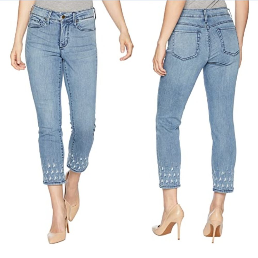NWT NYDJ Sheri Slim Ankle Palm Dot Embroidery Jeans 4P